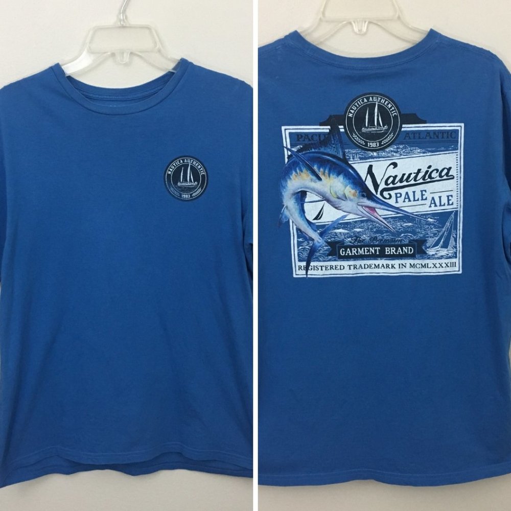 Nautica Blue Marlin Fishing Graphic T-Shirt